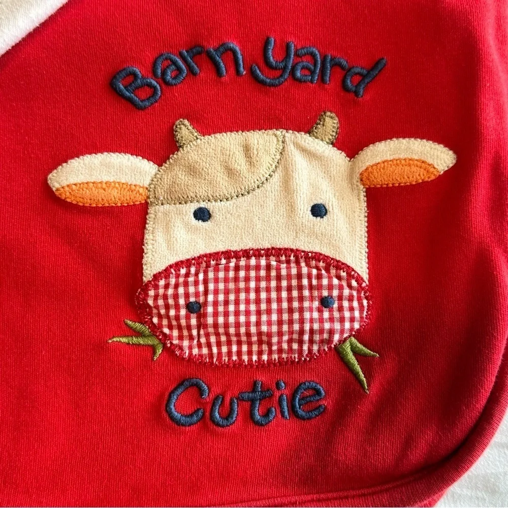 VTG 2006 Gymboree Barn Yard Cuties Blanket Red Cow Chicks Appliqué Embroidered